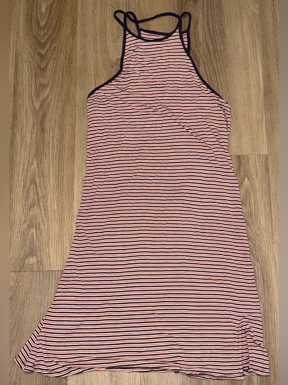 American Eagle S Small Striped Midi Dress Red White Blue Strappy Stretch